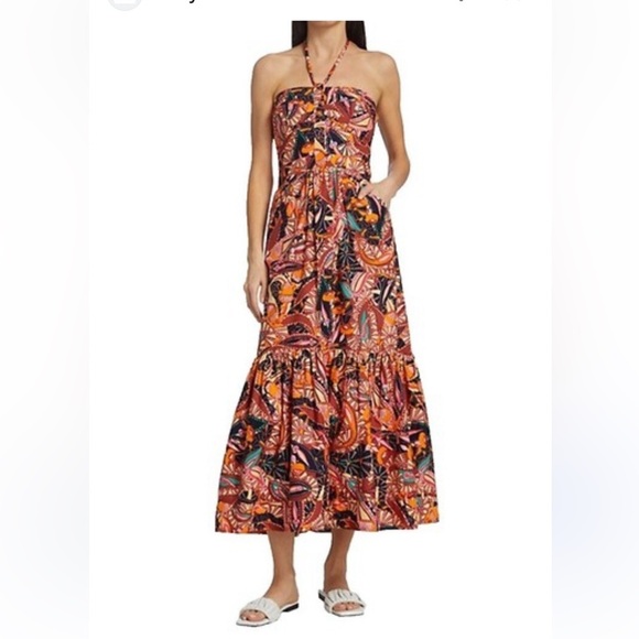 A.L.C. Dresses & Skirts - ALC Adelle Tiered Halter Dress Midi Length Tropical Print Size 8 Cotton Vacation